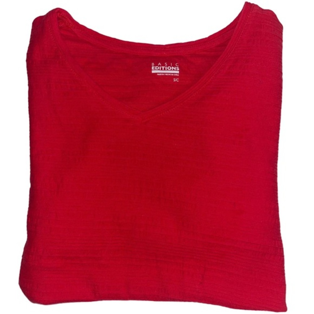 Basic Editions Solid Red Women’s, Small, Long‎ Sleeve, V Neckline